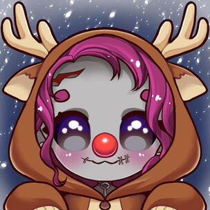 Chibi Marley in reindeer suit with red nose. Art by Soarling.
