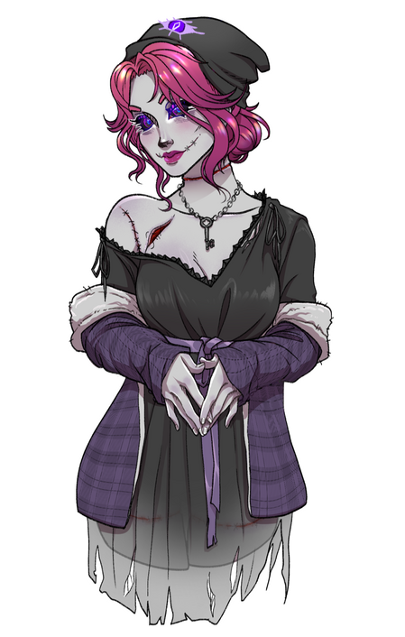 Marley's new giftuber model idle frame. Fashion remains the same except the long hair has been pinned up and in place of the cyclops on the beanie there's an eye with long lashes.