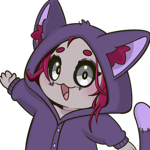 Chibi Marley in a purple kigurumi-like suit with cat ears and tail. Art by BoisynBerry.